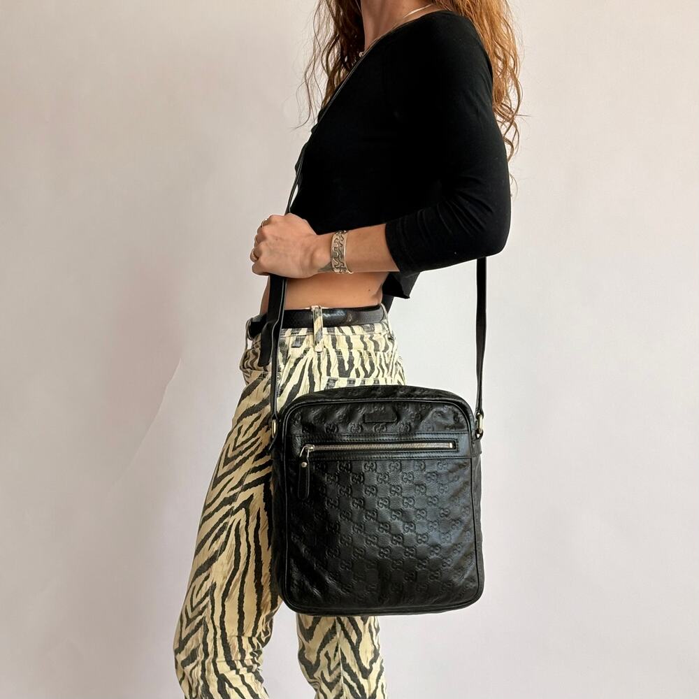Gucci Crossbody Messenger Bag - Guccissima Leather, Black, Silver Hardware